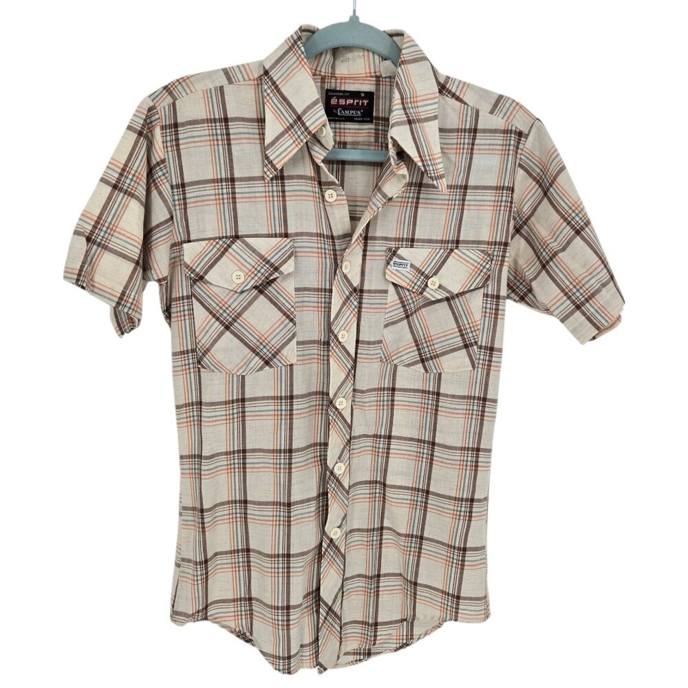 Esprit by campus mens size small vintage plaid button up short sleeve USA Made
